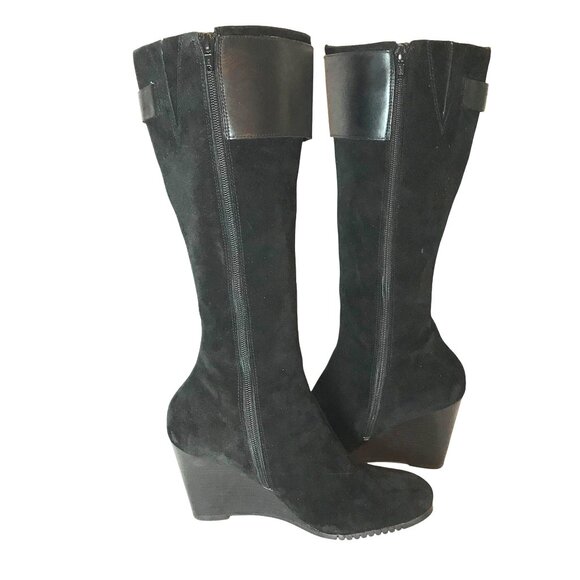AEROSOLES Wedge Knee HIgh Black Suede Boots Womens 9.5 - Picture 4 of 12